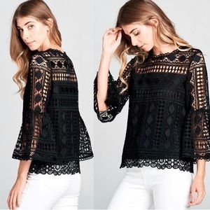 Black Lace Bell Sleeve Top